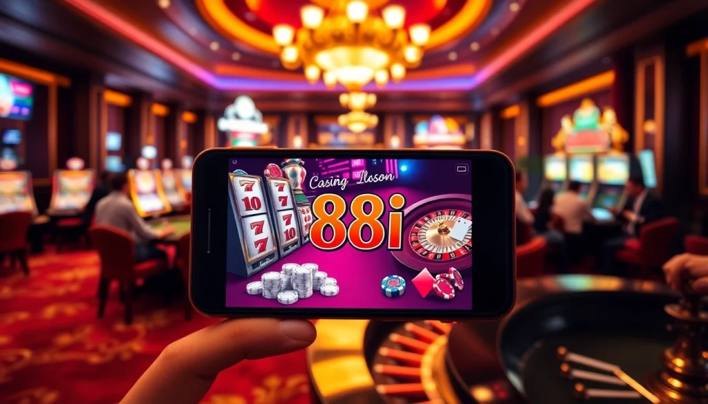 Engaging scene of online gambling with link 88i showcased through vibrant casino elements and luxury ambiance.