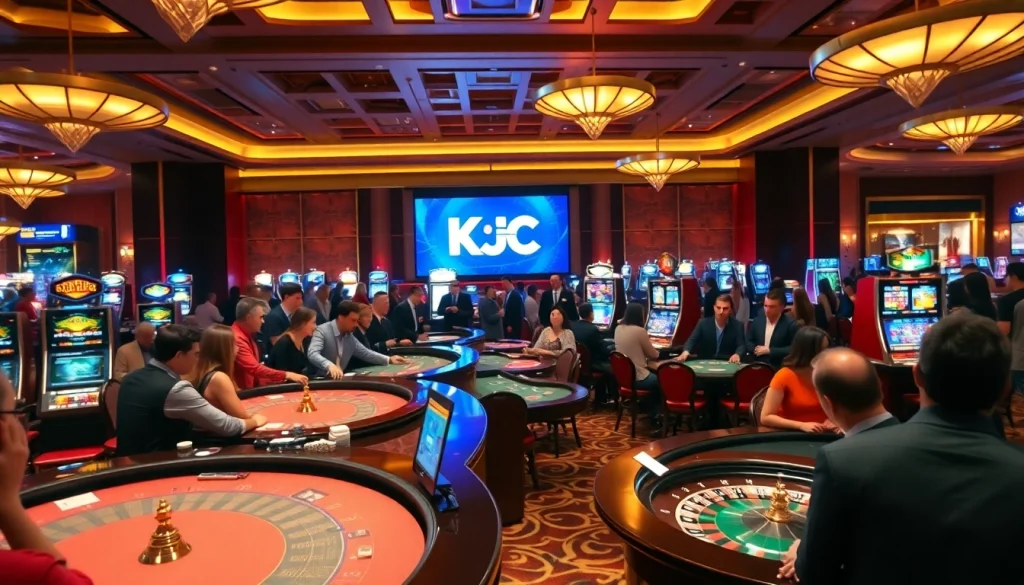 KJC casino scene featuring lively players at tables, showcasing high-energy gambling action and excitement.