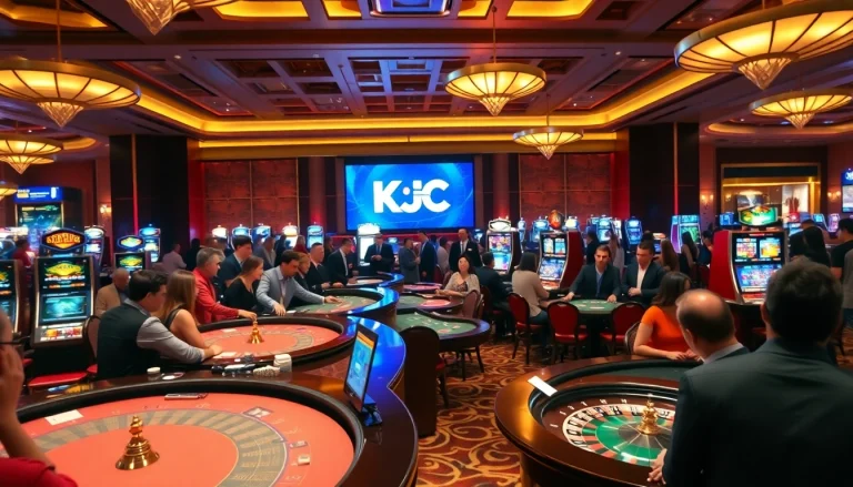 KJC casino scene featuring lively players at tables, showcasing high-energy gambling action and excitement.