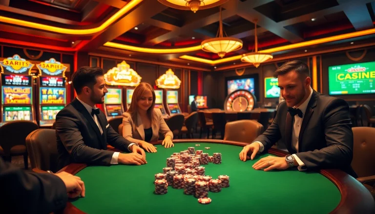 Experience the thrill of poker at https://go88vn.id/ with vibrant chips and a swirling roulette wheel.