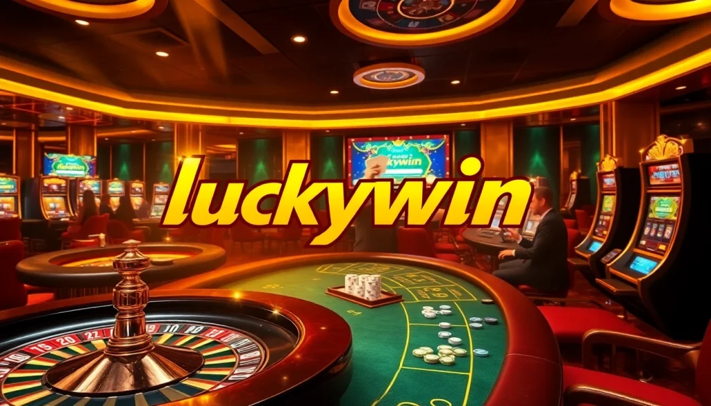 Experience the excitement of luckywin gaming with players celebrating wins at a luxurious casino table.