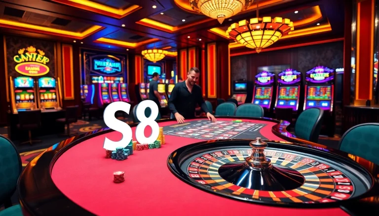 Experience excitement at the S8 casino with vibrant gaming tables and roulette.