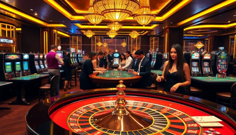 Experience thrilling gameplay at HITCLUB casino with roulette and vibrant slot machines.