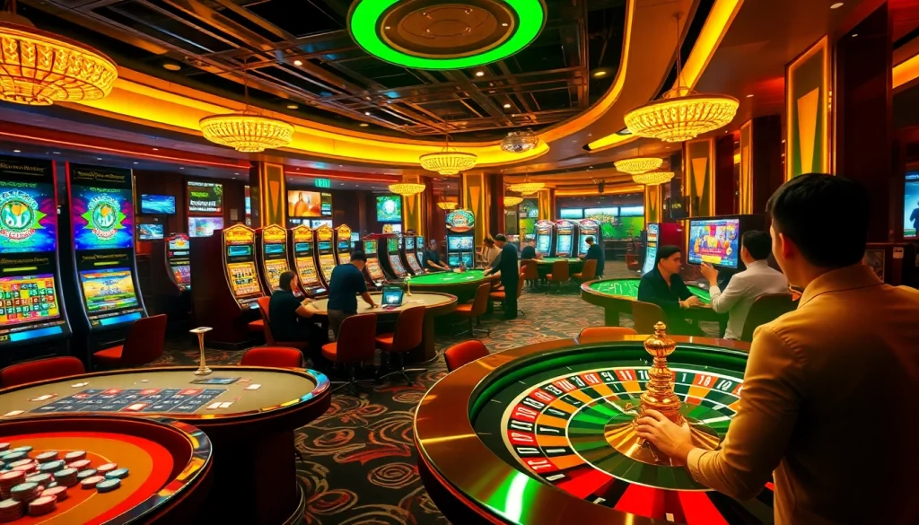 Experience thrilling gameplay at https://jun88pl.com/ with vibrant casino tables and slot machines.