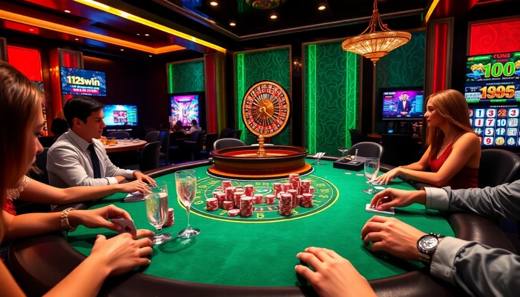 Players engaging in a thrilling poker game at 123win casino, showcasing excitement and strategy.