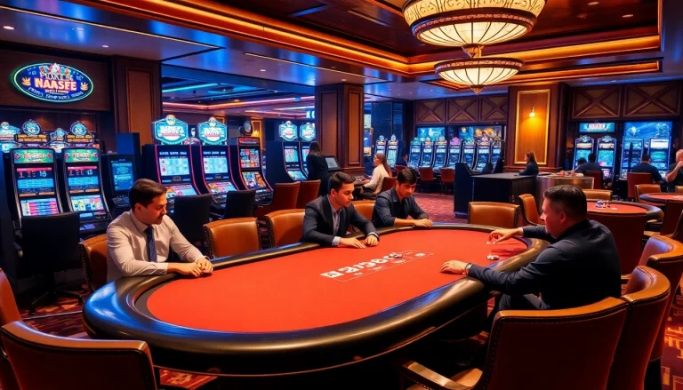 Exciting poker game scene at an elegant casino inspired by https://kjc.coach/, showcasing strategic play and vibrant gaming.
