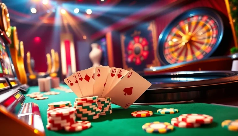Experience the thrill of online gambling with 789bet at a luxurious casino table featuring vibrant chips and a roulette wheel.