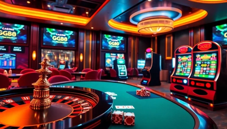 Experience the thrill of gambling with gg88 com at a luxurious casino table, poker chips, and roulette wheel.