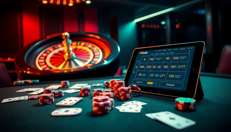 Experience thrilling gameplay at 789club with poker chips and cards on a vibrant casino table.