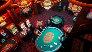 Experience the excitement of casino games at https://luck8f.jpn.com/ with vibrant tables and players enjoying poker.