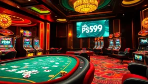 Engage in the thrill of vào PS99 at a luxurious casino, featuring vibrant tables and exciting gaming elements.