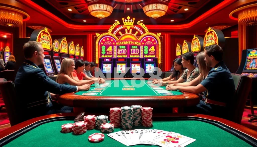 Experience high-stakes poker excitement with nk88 in a luxurious casino setting.