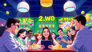 Exciting scene of players enjoying gamebaidoithuong online card games with vibrant graphics.