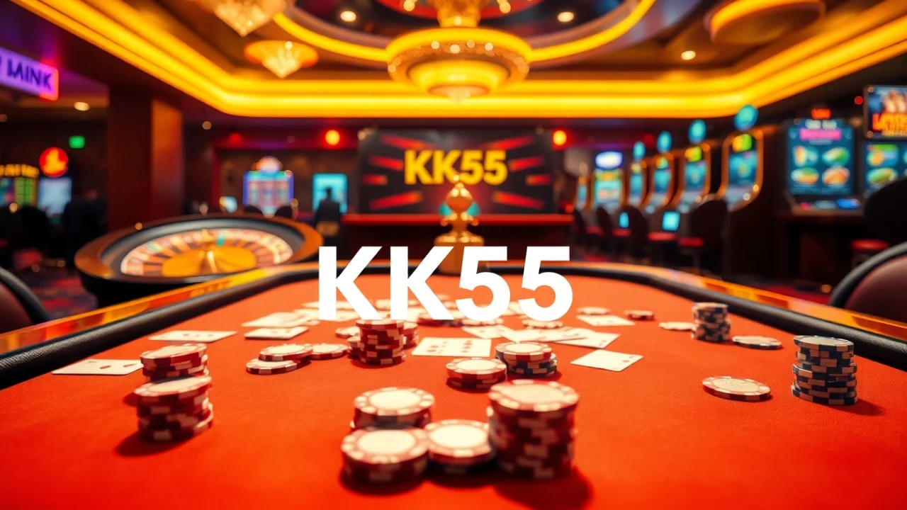 Engaging gambling scene showcasing KK55 poker chips and vibrant casino atmosphere.