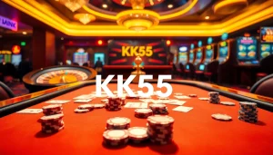Engaging gambling scene showcasing KK55 poker chips and vibrant casino atmosphere.
