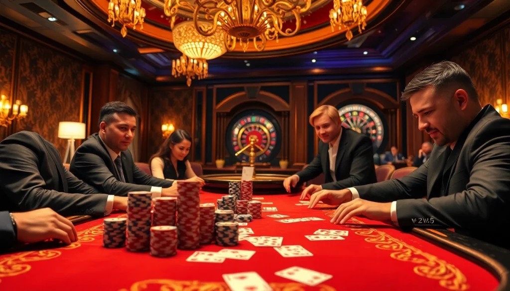 Engaged players at a high-stakes poker table showcasing thrilling moments at vvjl6 com.