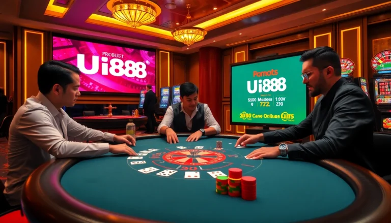 Players at a UU88 casino table immersed in a high-stakes betting game with luxury ambiance.