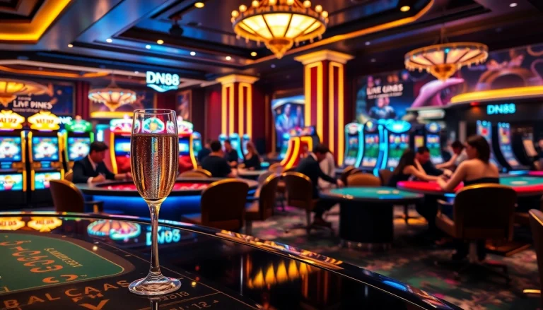 Exciting casino scene with players at DN88 engaging in various games, reflecting luxury and professionalism.