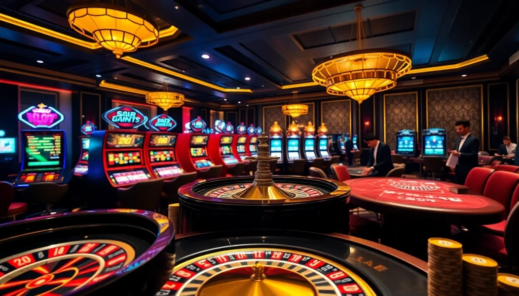 Place your bets at trang chủ pub88 with vibrant slot machines and a roulette wheel.