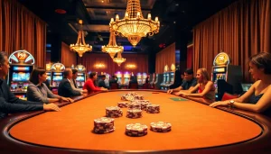 Players engaged in an exciting game at a PS99-themed casino poker table.