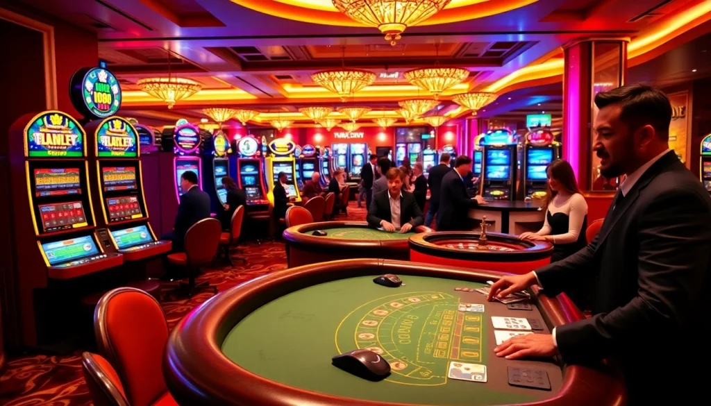 Players enjoying a thrilling game at NH88 casino, showcasing excitement and luxury.