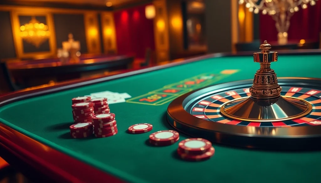 Exciting RIKVIP gaming scene with vibrant roulette and digital cards setting.