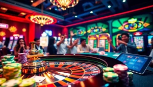 Experience the thrill of winning with link luck8 at a vibrant casino scene featuring roulette and chips.